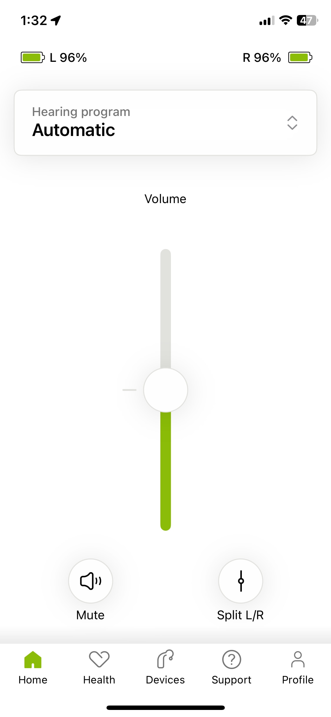 myPhonak hearing aid app interface.