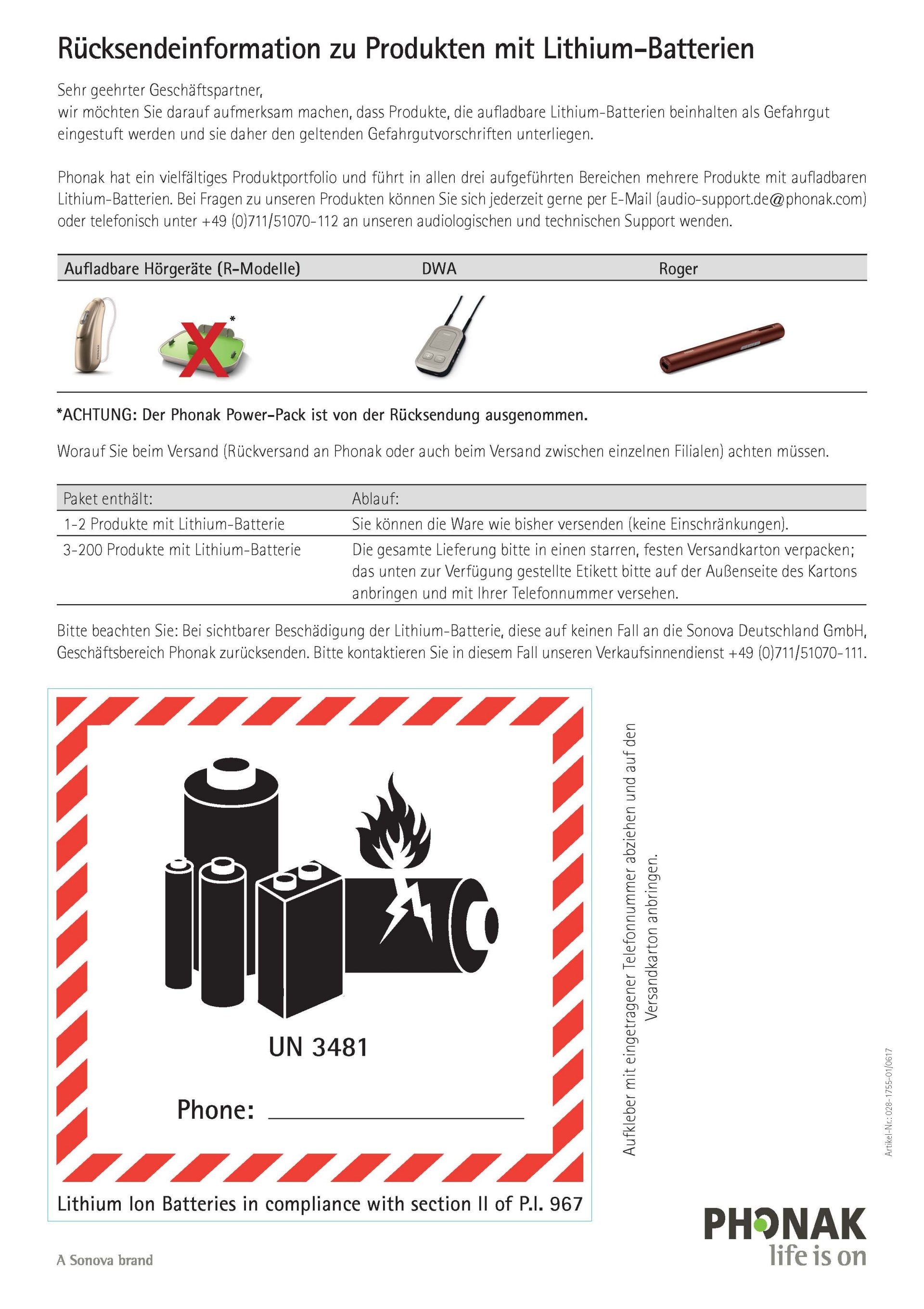 PH-170531 Lithium Batterien Versandanweisung