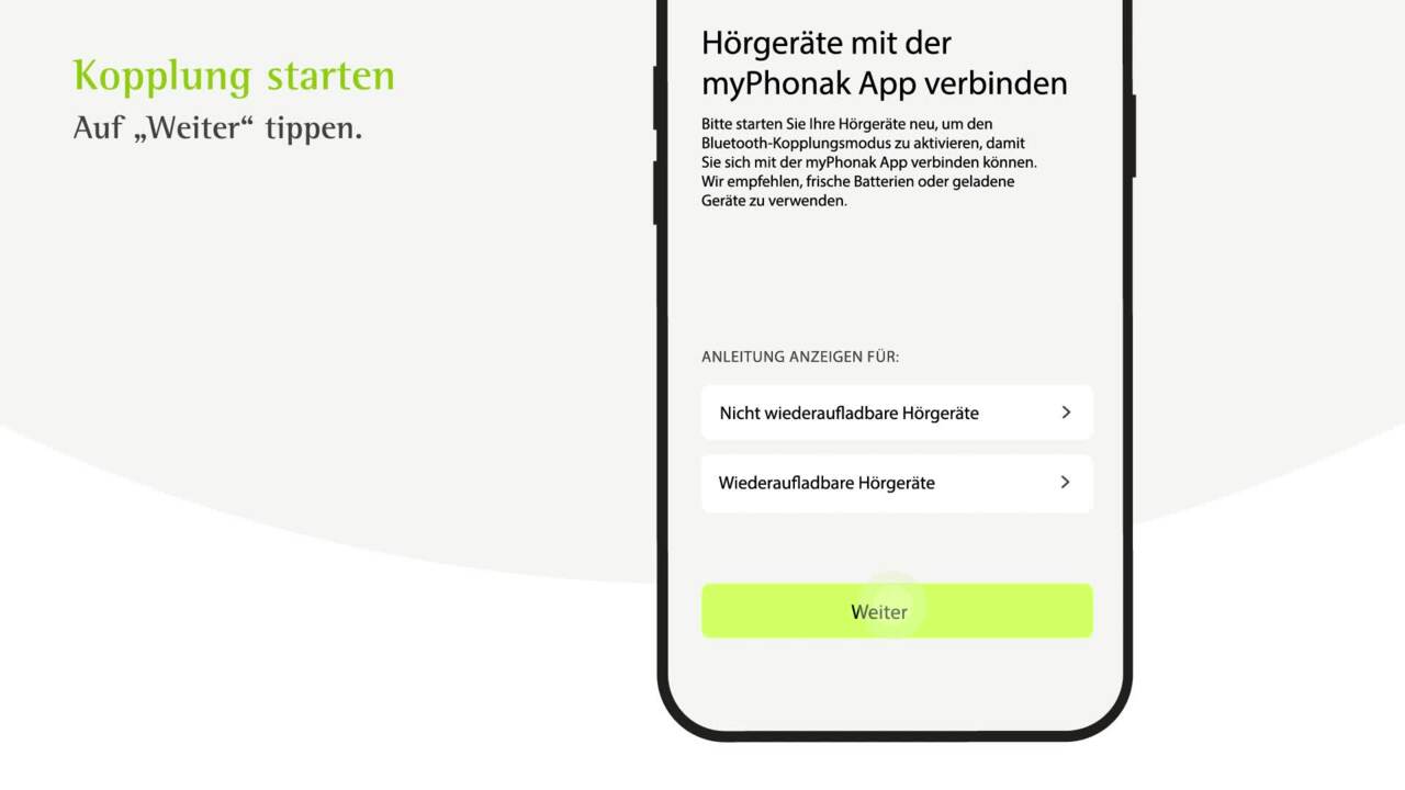 Die myPhonak App auf dem iPhone mit wiederaufladbaren Hörsystemen koppeln