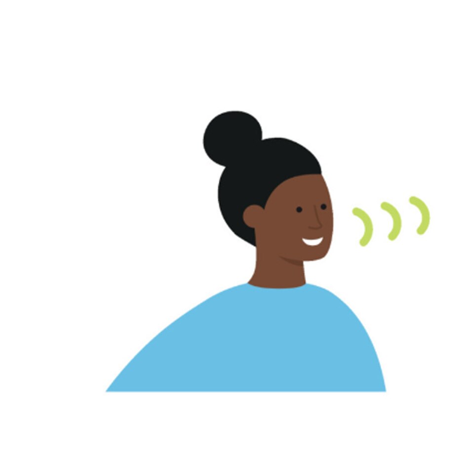 Icon illustrating speech understanding - a woman speaking Icono que ilustra la comprensión verbal: una mujer hablando