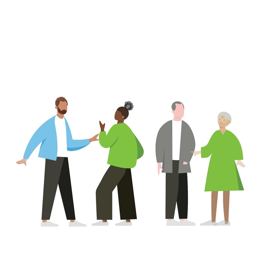 Icon presenting realistic sound scene- people engaged in conversation Icono que presenta una escena sonora realista: personas conversando