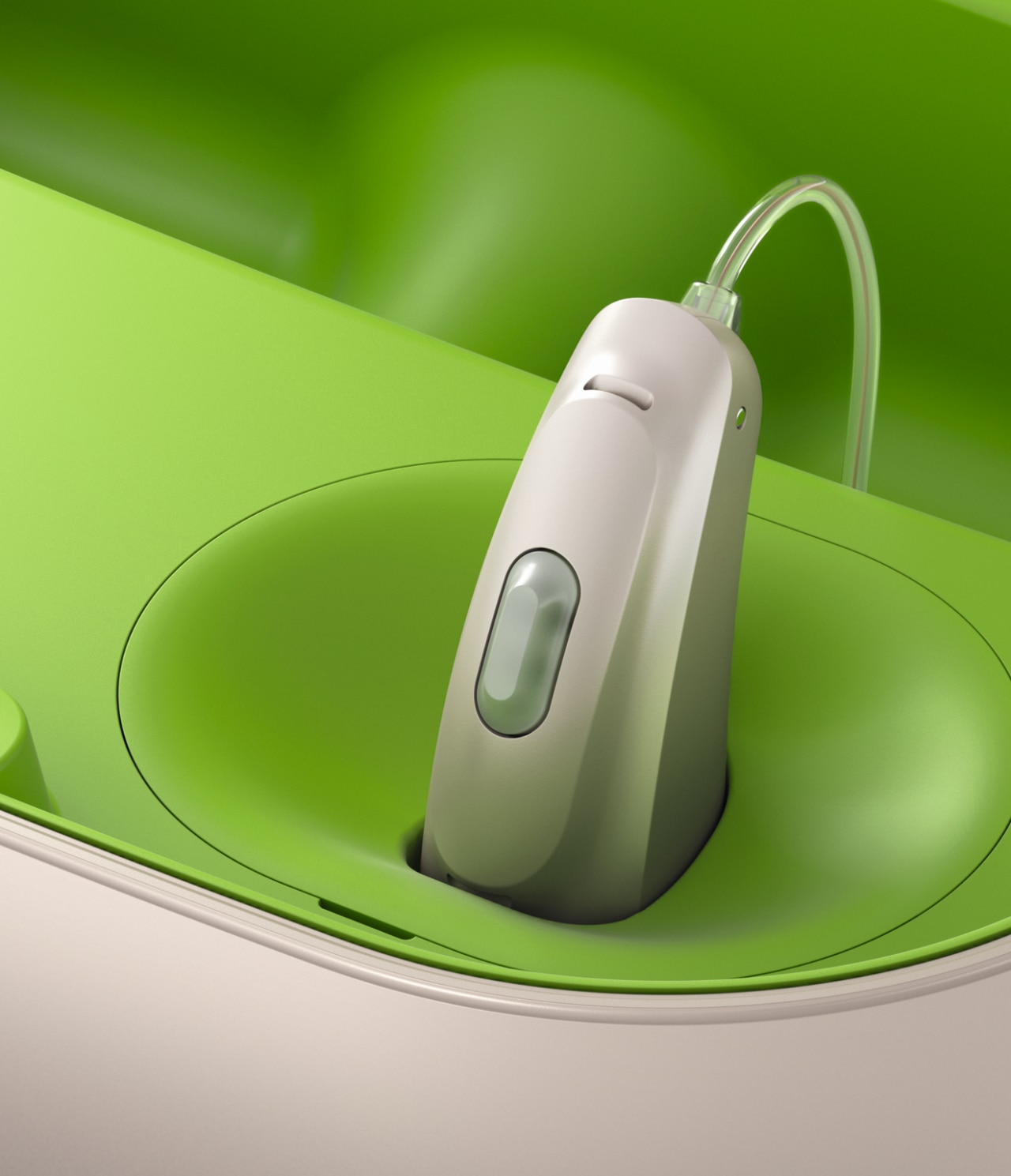 Charger case with Phonak Audeo B-R hearing aid.