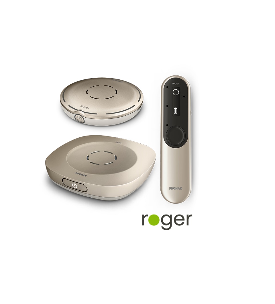 Roger On, Roger Select and Roger Table Mic hearing aid microphones