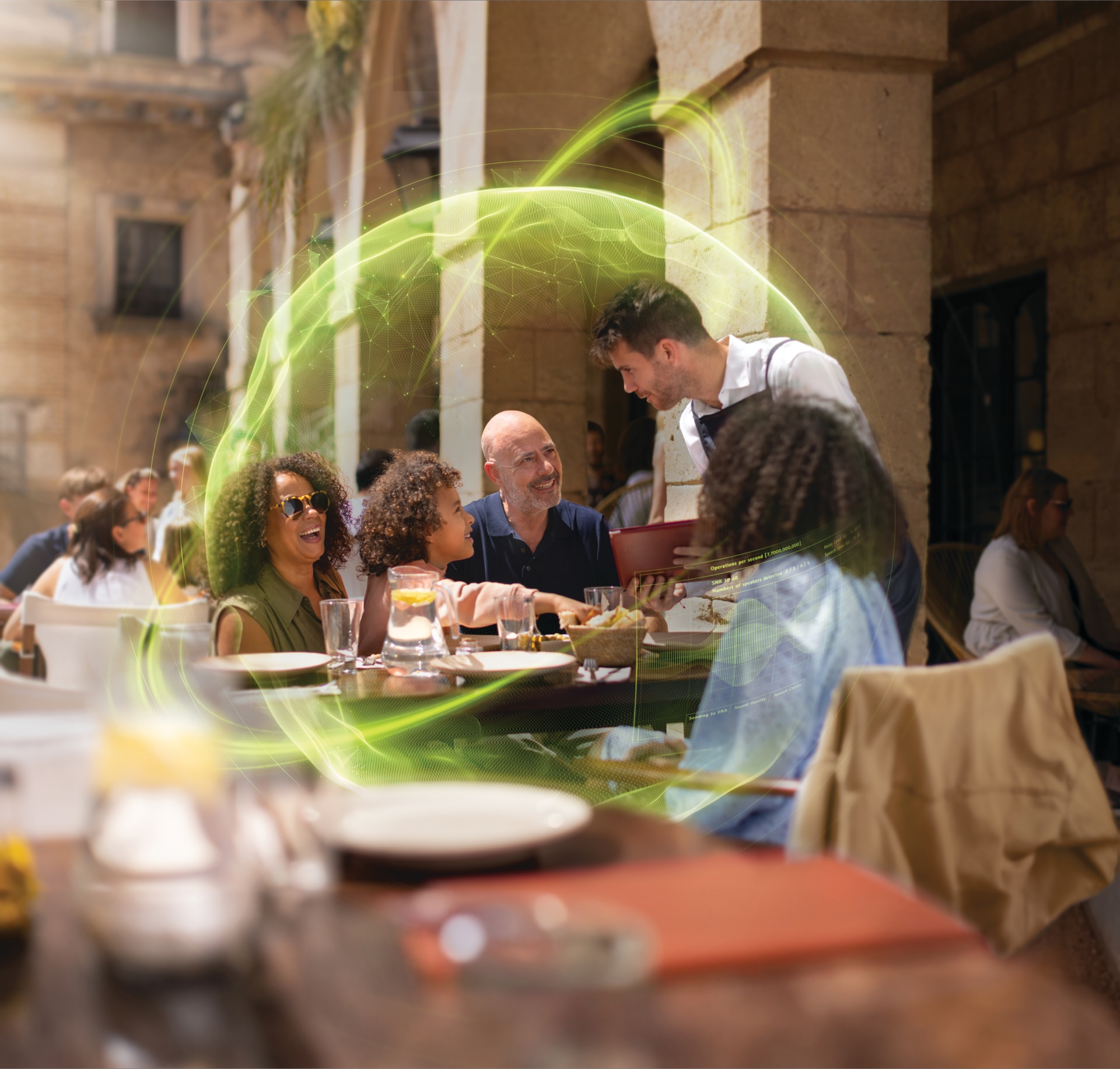 Phonak Audéo I-R Receiver-in Canal hearing aid used in group conversation
