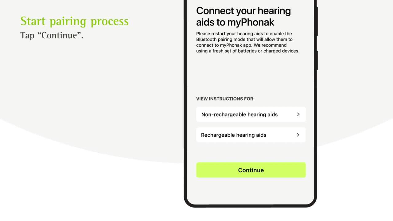 Pair and connect the myPhonak app on Android with rechargeable hearing aids