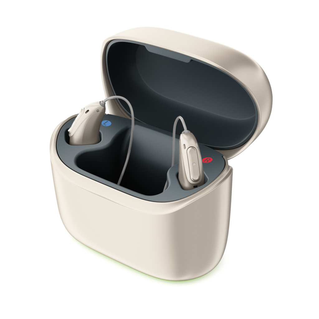 Charger case with Phonak Audeo B-R hearing aid.