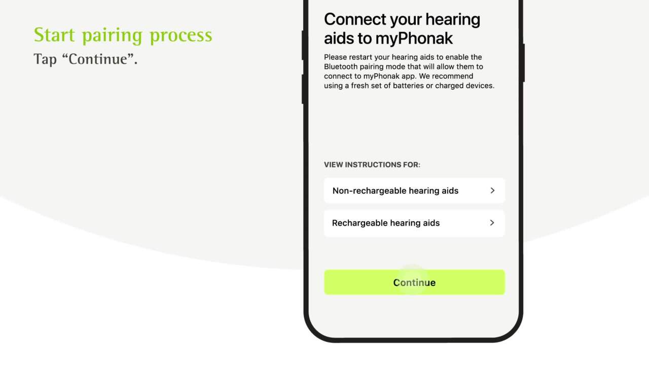 Pair and connect the myPhonak app on iPhone with rechargeable hearing aids