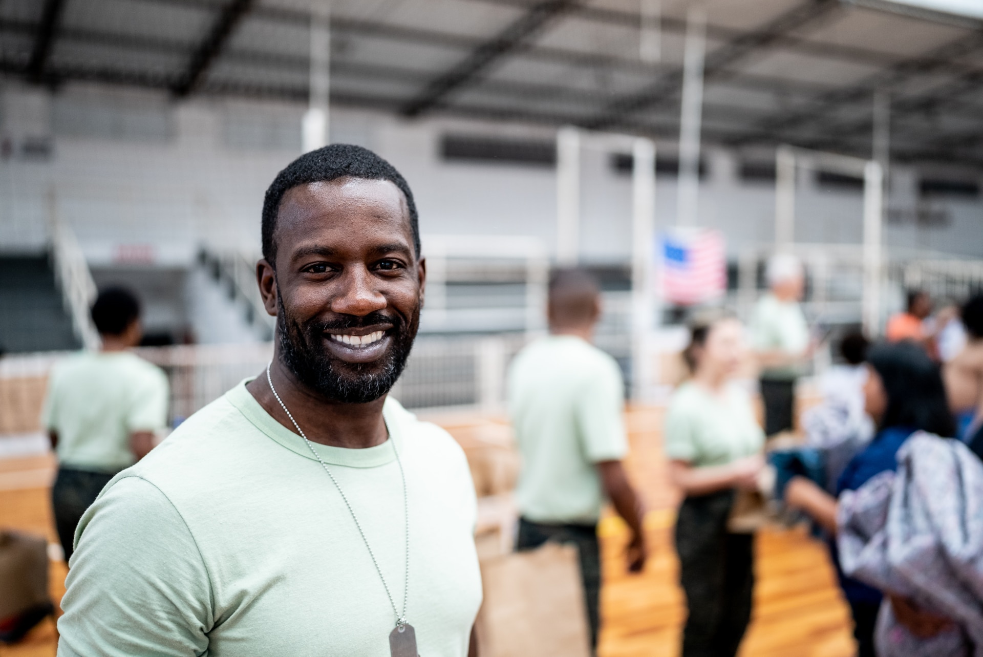 Portrait of a soldier in a gymnasium