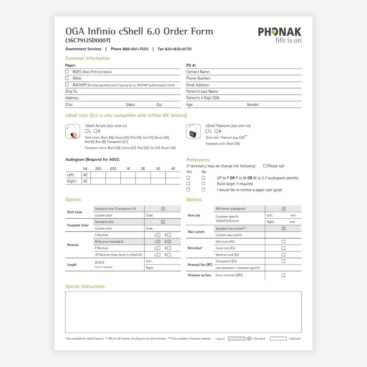 Infinio cShell Order Form