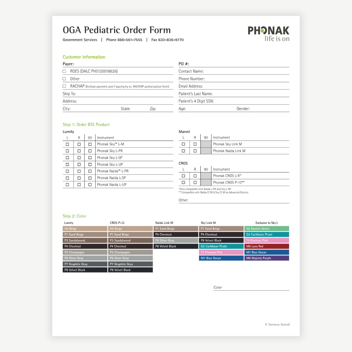 Pediatric Earmold Order Form
