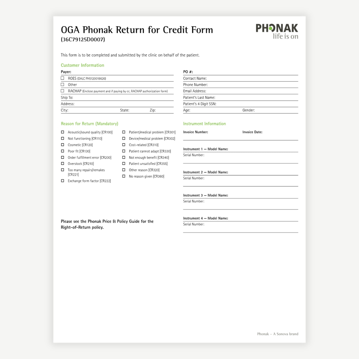 Return for Credit Form