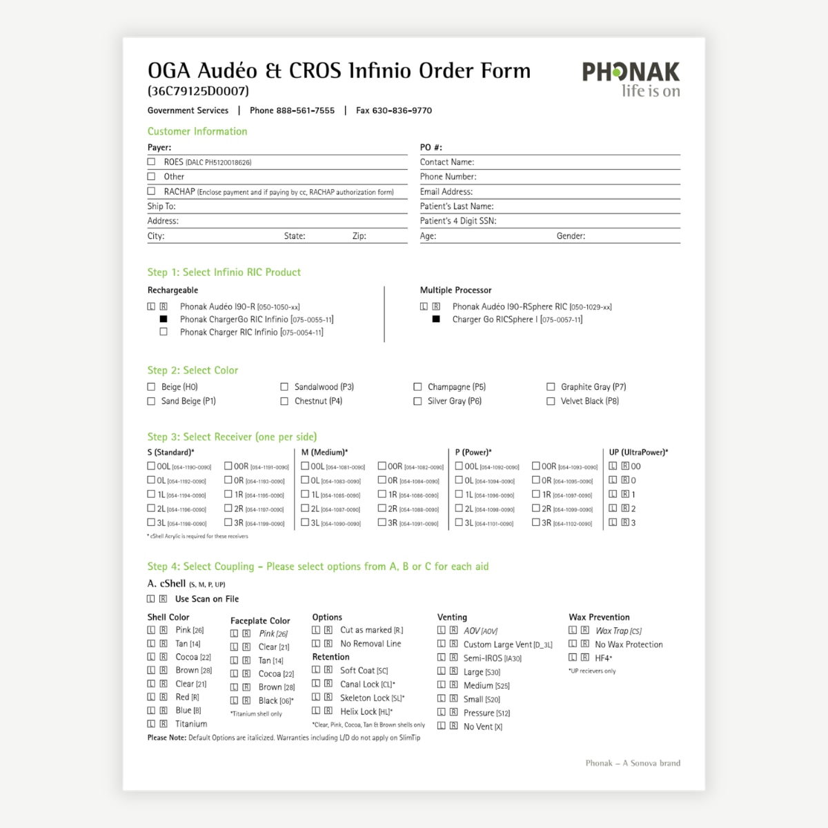 Audeo & CROS Infinio Order Form
