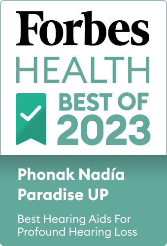 Forbes Badge for Best Hearing Aids for Profound Hearing Loss 2023