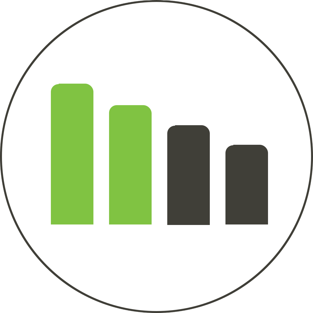 Bar graph icon with first 2 bars colored green