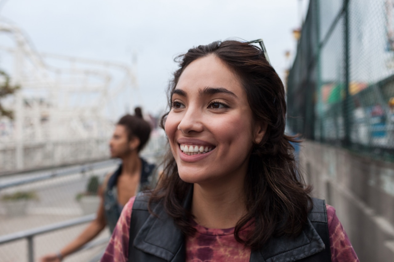 Smiling woman at fairground